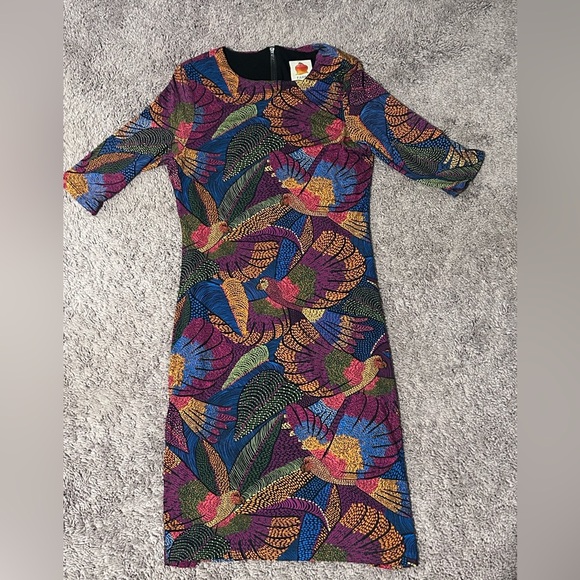 Farm Rio Dotted Macaws Lenzing Ecovero Viscose Tropical Dress, Dotted Macaws S - Picture 5 of 10